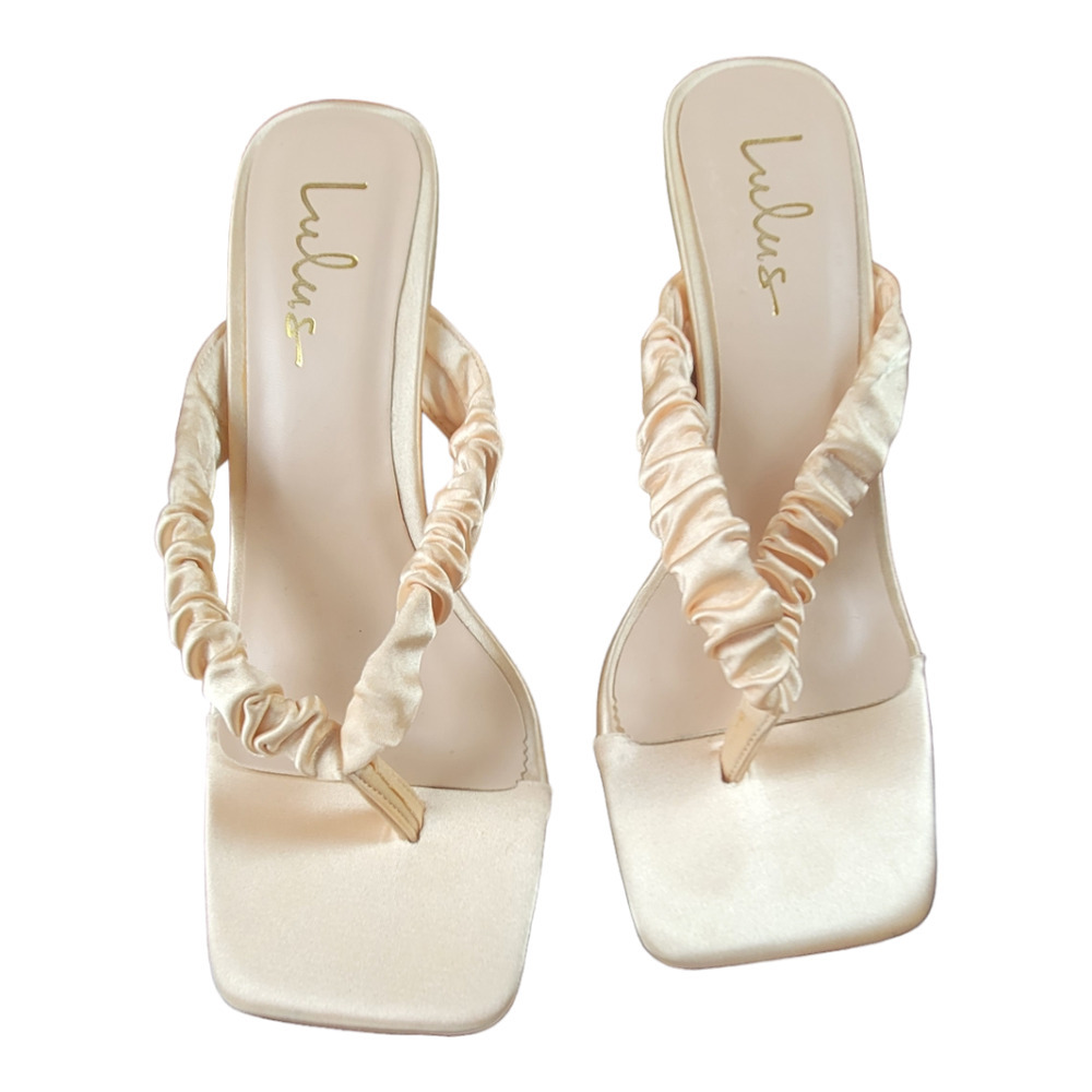 LULU'S CABRERA Champaign Satin Square Toe High‎ Heel Sandals